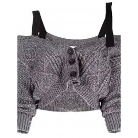 Women'S Chic Off-Shoulder Sweater - Sexy Cropped Top with Button Front, Fall Winter Outfits, Elegant Party Casual Attire - Women'S Fashion Sweater, Ladies Sweaters, Seasonal Wardrobe, Trendy Knitwear, Durable Construction, Buttonup Top, Adults, Casual Outfit, Soft Texture, Stylish Knitwear, Adults Fashion