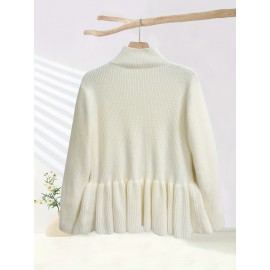 Women'S Elegant High Neck Long Sleeve Sweater - Winter Coat-like Top with Button Front, Stretchy Fabric, Long Sleeve Pullover for Fall/Winter, Everyday & Formal Outfits - Women'S Sweater, Sweater, Fall Fashion, Office Wear, Stylish Knitwear