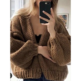 Women's Elegant Sweater Coat - Longline Tunic Jacket with Collar & Tunic Length, Soft Warm Winter Blouse for Fall Winter Layering, Solid Brown (Multi-Color Options Available) - Hand Wash or Dry Clean, H-Line Silhouette, Smooth Texture, Structured Fit, No Buttons, No Belt, All-Season Wear, Chic & Comfortable for Daily & Formal Use, Suitable for Layering or Standalone Use, Sweater Jacket for Women, Cropped Sweater, Winter Cardigans, Coats for Women, Oversized Sweater,