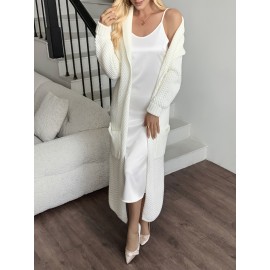 Women'S Long Cardigan - Elegant Lapel Collar Sweater, All-Season Chic Sweater for Everyday & Formal Outfits, Office, Parties - Women'S Clothing, Ladies Sweaters, Party Attire, Sophisticated Style, Durable Knitwear, Office Attire, Classic Design