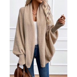 Versatile Solid Color Open Front Batwing Sleeve Cardigan for Spring & Fall, Women's Clothing