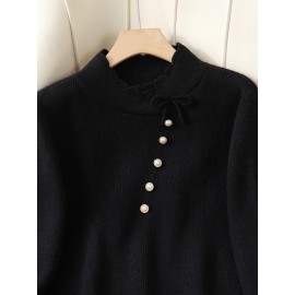 Women's Thick & Soft Sweater with Bow Buttons - Winter Warm Round Neck Long Sleeve Cozy Sweater, Beige & White Cable- Design, All-Season Casual Elegant Pullover for Fall and Winter Layering, Hand Wash or Dry Clean, Solid Color with Bow Detail, Medium Stretch, Relaxed Fit, Fleece Lining for Extra Warmth, Chic and Comfortable for Casual Attire, Cozy Sweaters For Women, Casual Long Sleeve Sweater, Oversized Knit Sweater, Colourfull Loose Sweater For Women,