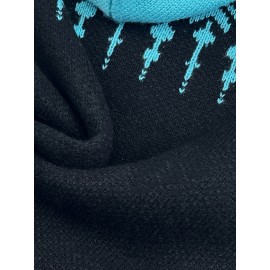 Women'S Elegant Hooded Sweatshirt - & Teal Color Block Pullover with Snowflake Pattern, Cozy Winter Sweater for Everyday & Formal Outfits