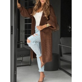 [Casual Wear Vneck Cardigan] Women's Casual V-Neck Ribbed Cardigan | Long Sleeve Button-Up with Pockets | Brown Fall/Winter Everyday Comfort