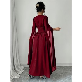 Women'S Elegant V-Neck Maxi Dress with Pearl Accents - Long Formal Party Wedding Guest Dress, Flattering Fit for Summer Events, Formal Events, Parties, Wedding Guest Attire, Vneck Design, Flowy Fabric