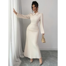 Elegant Minimalist White Long-Sleeve Floral Dress, Stylish Versatile Soft Women'S Skirt, Slim-Fit Comfortable Dress for Casual, Date, Party, Business Occasions #A6583
