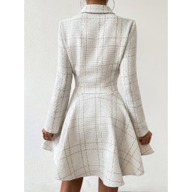 [Houndstooth Suit Dress] Women's Houndstooth Suit Dress | Double-Breasted A-Line Jacket & Dress | Structured Fit Short-Medium Length | Weddings, Business, Office | Black/White/Beige Trench Coat Style (Machine Washable)