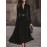 Women'S Elegant Vintage Black Velvet Maxi Dress with Deep V-Neck & Metallic Belt - Long Sleeve A-Line Floor-Length Formal Evening Gown for Fall/Winter, Sophisticated Party Wedding Attire, Winter Formal Wear, Sophisticated Style, Highquality Fabric