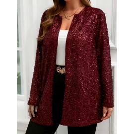 Plus Size, Women's Elegant Sparkling Sequin Jacket - Sequin-Encrusted Collar & Cuff, Structured Blazer Coat for Parties, Weddings, Prom - Shiny Blazer Outerwear (Hand Wash/Dry Clean) - Spring/Fall Formal Attire