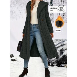 Plus Size - Women'S Plush Fleece Coat - Elegant Hooded Winter Jacket with Double-Breasted Front Closure, Soft Plush Collar & Full-Length Zipper