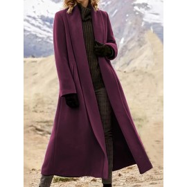 Women'S Plus Size Long Trench Coat - Casual Lapel Collar, Solid Color, Non-Stretch Fabric, Ideal for Spring/Fall, Winter Outerwear|Casual Style|Nonstretch Material
