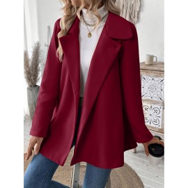 Plus Size, Women's Elegant Beige Coat - Long Sleeve Double Button Blazer, Structured Non-Stretch Jacket for Office, Formal Events & Everyday - Machine Washable Women's Outerwear, Casual Chic Apparel, Turndown Collar, Classic Tailoring