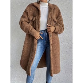 Plus Size, Women's Plus Size Oversized Faux-Fur Collar Lapel Coat - Elegant Winter Jacket with Lapel Collar & Pockets, Notch Lapel Button-Front Blazer, Machine Washable Large Coat for Fall/Winter, Casual & Formal Wear (Teddy Bear Style) - Warm