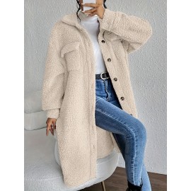 Plus Size, Women's Plus Size Oversized Faux-Fur Collar Lapel Coat - Elegant Winter Jacket with Lapel Collar & Pockets, Notch Lapel Button-Front Blazer, Machine Washable Large Coat for Fall/Winter, Casual & Formal Wear (Teddy Bear Style) - Warm