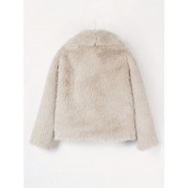 Women's Plus Size Elegant Faux Fur Coat - Plush Winter Jacket with Oversized Lapel Collar, Hand Washable Solid Color Outerwear for Fall & Winter, Ladies Winter Coats, Cold Weather Wear, Sophisticated Style, Soft Texture, Fashion Lovers, Seasonal Fashion, Cozy Texture, Fashionconscious Women