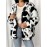 Plus-Size Women's Clothing | Cow Print Hooded Jacket | Black and White Printed Faux Jacket with Pockets | Warm Autumn and Winter Jacket | Machine Washable | Elegant and Stylish Cow Print Jacket | Ideal for Casual Casual Attire
