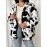 Plus-Size Women's Clothing | Cow Print Hooded Jacket | Black and White Printed Faux Jacket with Pockets | Warm Autumn and Winter Jacket | Machine Washable | Elegant and Stylish Cow Print Jacket | Ideal for Casual Casual Attire