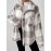 Plus Size, Women's Plus Size Elegant Plaid Jacket with Teddy Bear Collar & - Cozy Winter Coat, Black & White Check Pattern, Button Front Closure, Machine Washable Long Sleeve Outerwear for Fall/Winter (Casual to Formal) - Warm