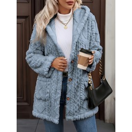 Plus Size - Plus Size, Women'S Plus Size Elegant Hooded Coat - Winter Outerwear with Luxurious Fur-like Appearance, Warm Thickened Jacket for Cold Weather, Cozy Formal & Everyday Outfits - Easy-Care Fashion Outerwear, Ladies Winter Coats, Cold Weather Apparel, Durable Warm Fabric