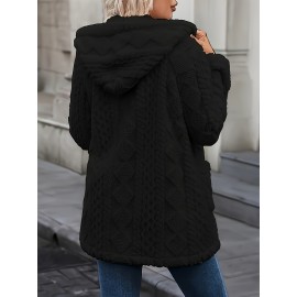 Plus Size - Plus Size, Women'S Plus Size Elegant Hooded Coat - Winter Outerwear with Luxurious Fur-like Appearance, Warm Thickened Jacket for Cold Weather, Cozy Formal & Everyday Outfits - Easy-Care Fashion Outerwear, Ladies Winter Coats, Cold Weather Apparel, Durable Warm Fabric