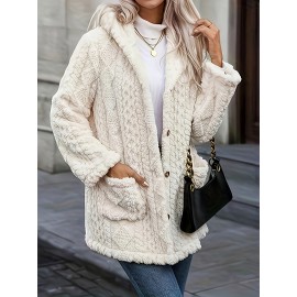 Plus Size - Plus Size, Women'S Plus Size Elegant Hooded Coat - Winter Outerwear with Luxurious Fur-like Appearance, Warm Thickened Jacket for Cold Weather, Cozy Formal & Everyday Outfits - Easy-Care Fashion Outerwear, Ladies Winter Coats, Cold Weather Apparel, Durable Warm Fabric