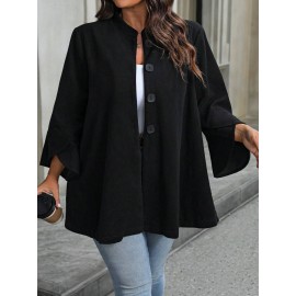 Plus Size, Plus Size Women's Winter Coats | New Outerwear Jackets | Stand Collar, Flared Sleeves, Single-Breasted Button Loose Fit Women's Clothing | Casual Office/Commuting Fashion Outerwear