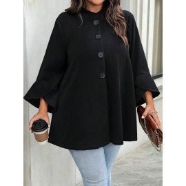 Plus Size, Plus Size Women's Winter Coats | New Outerwear Jackets | Stand Collar, Flared Sleeves, Single-Breasted Button Loose Fit Women's Clothing | Casual Office/Commuting Fashion Outerwear